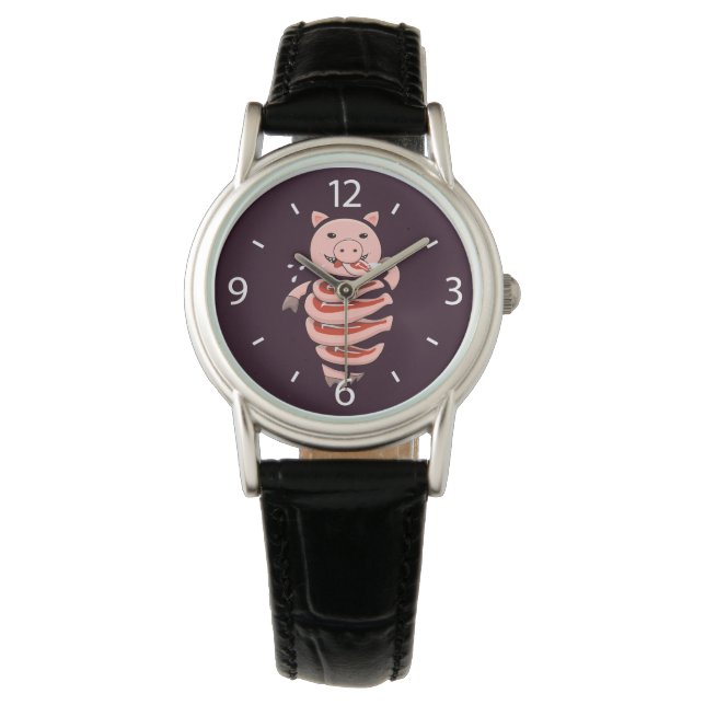 Funny pig die steaks zelf eet horloge (Voorkant)