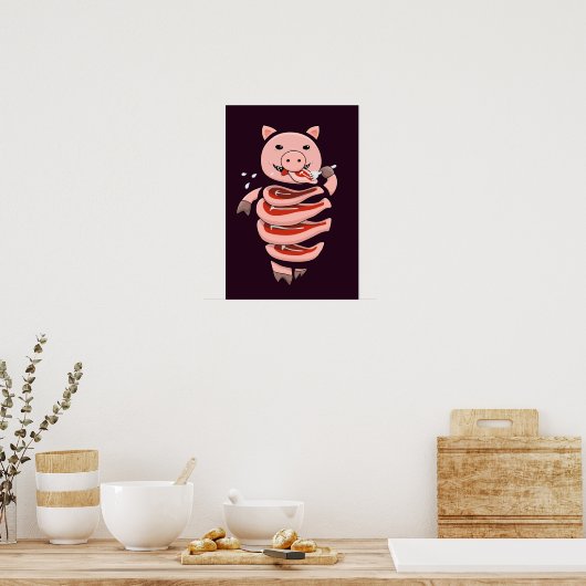 Funny pig die steaks zelf eet poster (Keuken)