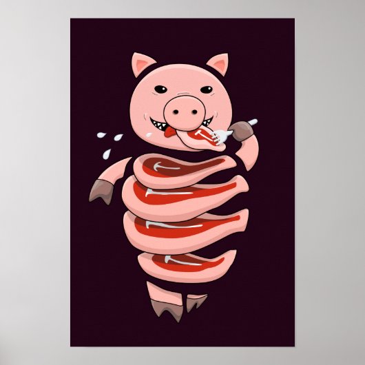 Funny pig die steaks zelf eet poster (Voorkant)