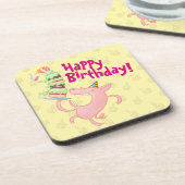 Funny Pig Happy Birthday! Giant Layer Cake Cartoon Bier Onderzetter (Linkerzijde)