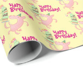 Funny Pig Happy Birthday! Giant Layer Cake Cartoon Cadeaupapier (Rol Hoek)