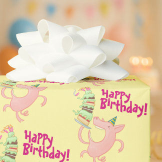 Funny Pig Happy Birthday! Giant Layer Cake Cartoon Cadeaupapier