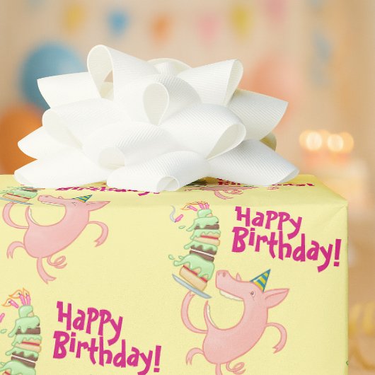 Funny Pig Happy Birthday! Giant Layer Cake Cartoon Cadeaupapier