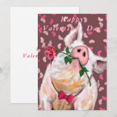 Funny Pig Happy Valentijnsdag Kaart (Voorkant / Achterkant)