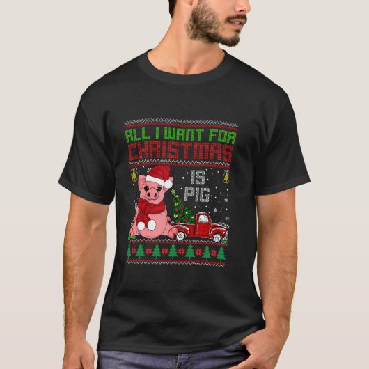 Funny Pig houdt van Cute Pig Santa Hat Oegenkerst T-shirt (Voorkant)