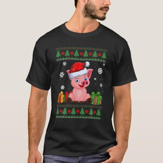 Funny Pig Lovers Cute Pig Santa Hat Ugly Kerstmis T-shirt (Voorkant)