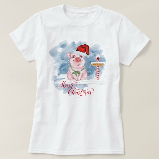 Funny Pig Lovers Kerstmis Noordpool T-shirt (Design voorkant)