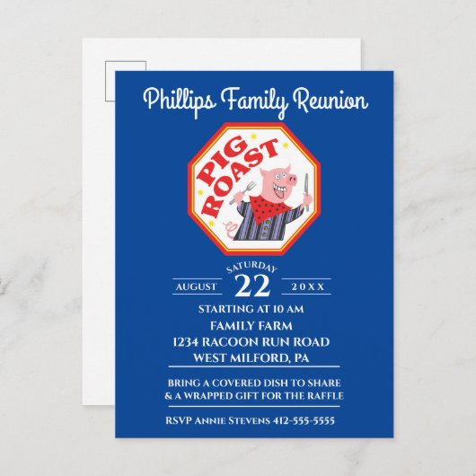 Funny Pig Roast Family Reunion Uitnodiging Briefkaart (Voorkant / Achterkant)