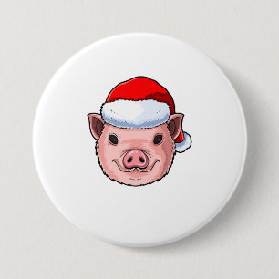 Funny Pig Santa Hat Piggy kerstcadeau voor Ronde Button 7,6 Cm