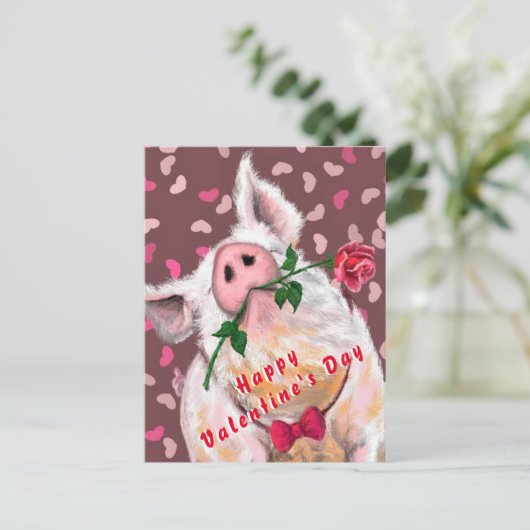 Funny Pig Valentijnsdag Kaart (Staand voorkant)
