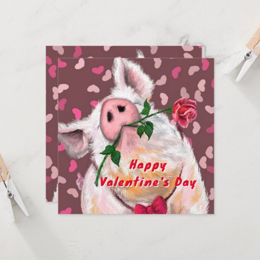 Funny Pig Valentijnsdag Kaart (Voorkant / Achterkant in situ)