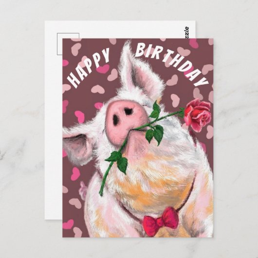 Funny Pig Verjaardag Kaart Piggy Gentleman met Roo (Voorkant / Achterkant)