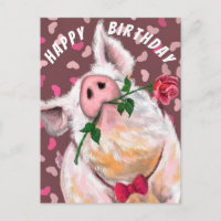 Funny Pig Verjaardag Kaart Piggy Gentleman met Roo