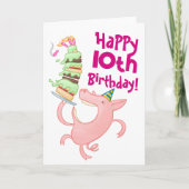 Funny Pig Voeg de Age Giant Birthday Cake Cartoon Kaart (Voorkant)