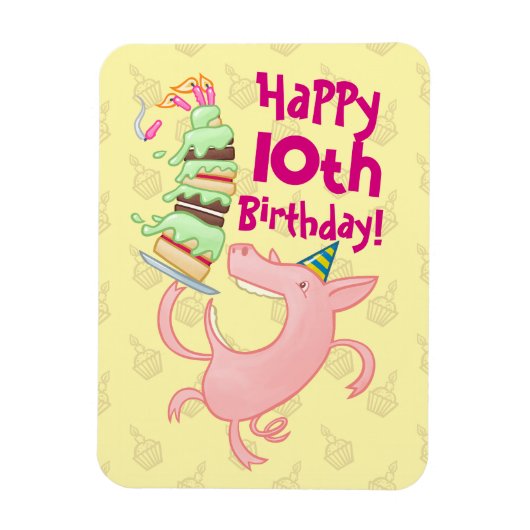 Funny Pig Voeg de Age Giant Birthday Cake Cartoon Magneet (Verticaal)