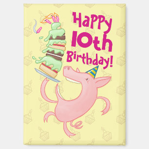 Funny Pig Voeg de Age Giant Birthday Cake Cartoon  Magneet