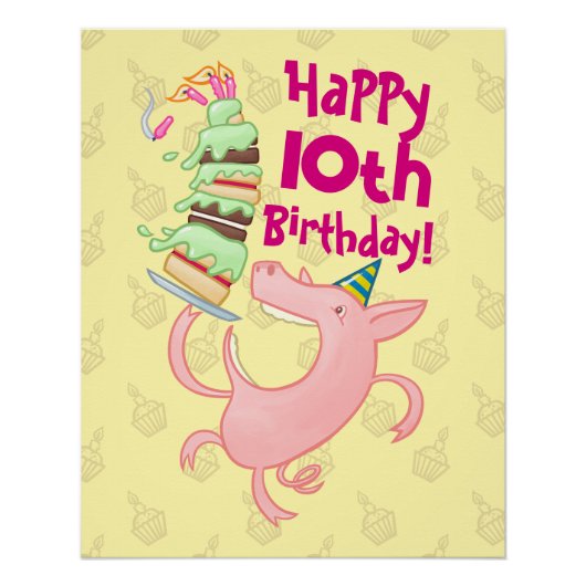 Funny Pig Voeg de Age Giant Birthday Cake Cartoon  Perfect Poster (Voorkant)