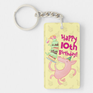 Funny Pig Voeg de Age Giant Birthday Cake Cartoon  Sleutelhanger