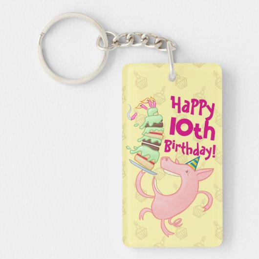 Funny Pig Voeg de Age Giant Birthday Cake Cartoon Sleutelhanger (Voorkant)