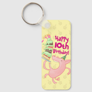 Funny Pig Voeg de Age Giant Birthday Cake Cartoon  Sleutelhanger