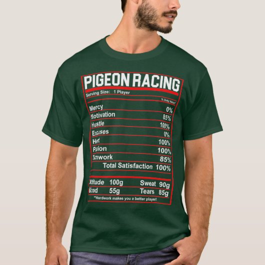 Funny Pigeon Racing Nutrition Facts T-shirt (Voorkant)