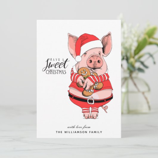 Funny Piggy Sweet-kerstkaart Feestdagenkaart (Staand voorkant)