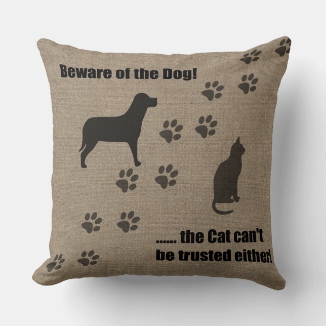 Funny Pillow Beware van de hond Kussen (Voorkant)
