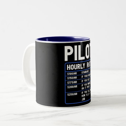 Funny Pilot Hourly Rate Tweekleurige Koffiemok (Voorkant links)