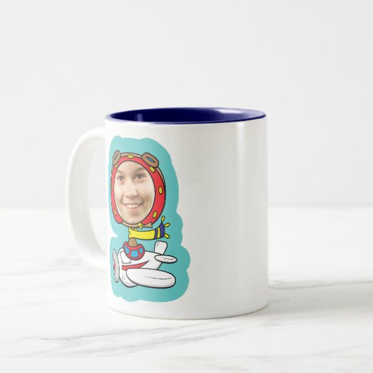 Funny Pilot Photo Face Sjabloon Tweekleurige Koffiemok (Voorkant links)