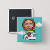 Funny Pilot Photo Face Sjabloon Vierkante Button 5,1 Cm (Voorkant /achterkant)