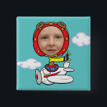 Funny Pilot Photo Face Sjabloon Vierkante Button 5,1 Cm<br><div class="desc">Grappige cartoon vliegtuigpiloot met het gezicht uitgesneden zodat u uw eigen foto kunt toevoegen. Maakt een geweldig cadeau!</div>