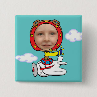 Funny Pilot Photo Face Sjabloon Vierkante Button 5,1 Cm