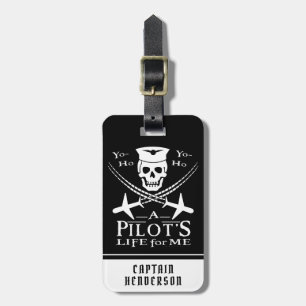 Funny Pilot Skull Airplanes Pirate Humor Aangepa Bagagelabel