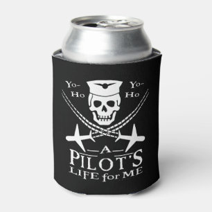 Funny Pilot Skull Airplanes Pirate Humor   Aangepa Blikjeskoeler