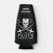 Funny Pilot Skull Airplanes Pirate Humor | Aangepa Flesjeskoeler (Voorkant)