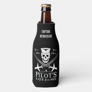 Funny Pilot Skull Airplanes Pirate Humor   Aangepa Flesjeskoeler