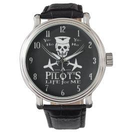Funny Pilot Skull Cross Airplanes Pirate Humor Horloge