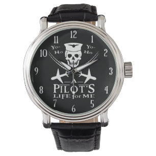 Funny Pilot Skull Cross Airplanes Pirate Humor Horloge