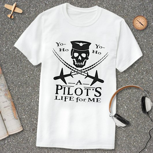 Funny Pilot Skull Cross Airplanes Pirate Humor Lt T-shirt