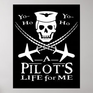 Funny Pilot Skull Cross Airplanes Pirate Humor Poster