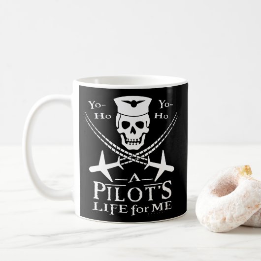 Funny Pilot Skull Cross Airplanes Pirate Humor Wh Koffiemok (Met donut)