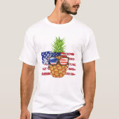 Funny Pineapple met zonnebril Amerikaanse vlag 4 T-shirt (Voorkant)