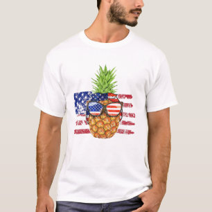 Funny Pineapple met zonnebril Amerikaanse vlag 4 T-shirt