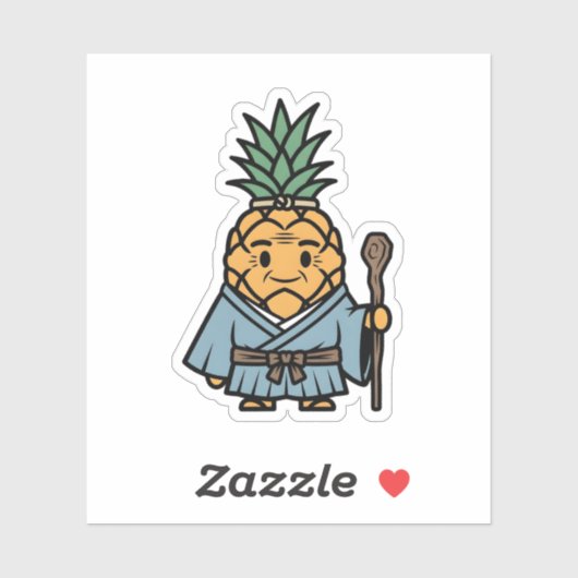 Funny Pineapple Sensei Master Samurai Illustration Sticker (Vel)
