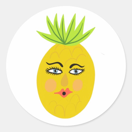 Funny Pineapple Whimsical Ronde Sticker (Voorkant)