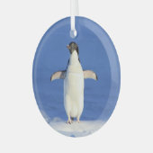 Funny pinguin op ijsfoto glas ornament (Voorkant links)