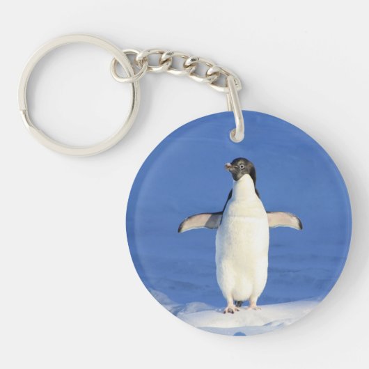 Funny pinguin op ijsfoto sleutelhanger (Voorkant)