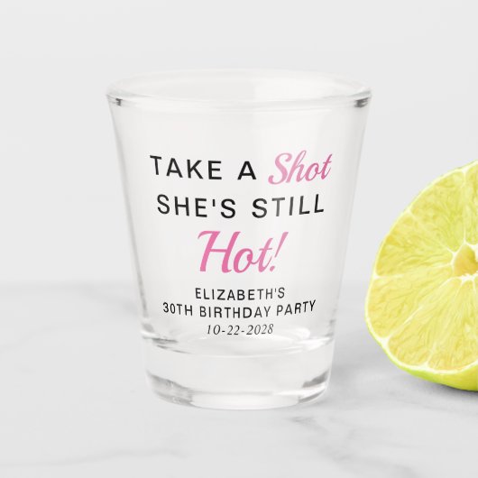 Funny Pink 30th Birthday Party Favor Shot Glas (Voorkant)