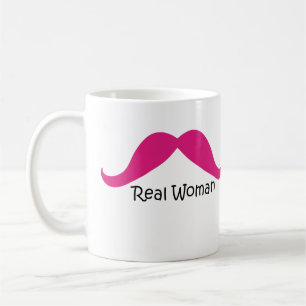 Funny Pink and Black Real Women Mustache Koffiemok