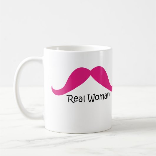 Funny Pink and Black Real Women Mustache Koffiemok (Links)